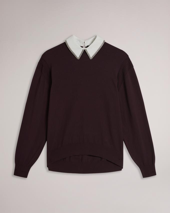 Pull Ted Baker Mockable With Embellished Collar Marron Foncé Femme | KKS-49696624